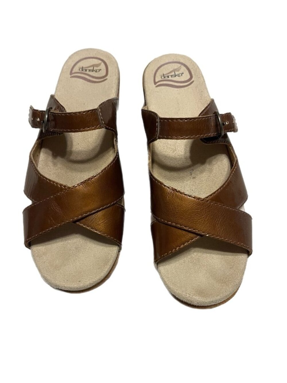 DANSKO SELA CRISSCROSS SANDALS 9 US 39 EU COPPER METALLIC PATENT LEATHER SLIDES